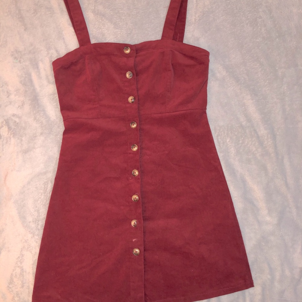 maroon button down corduroy dress